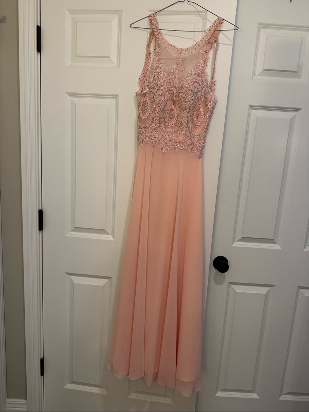 Beaded Lace Bodice Prom Gown in Blush Pink
